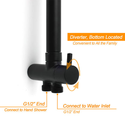 Matt Black 2in1 Round Shower 10" Rain Head 3 Mode Handheld Sliding Rail Diverter Mixer Set