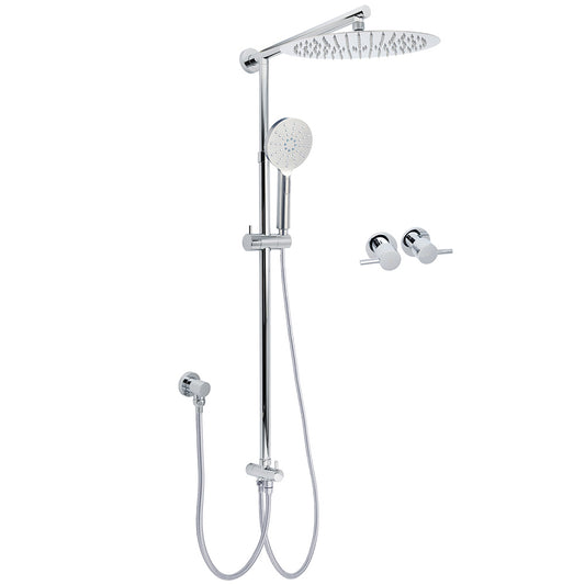 WELS Round Large 12" Rain 2in1 Shower Head 3 Modes Handheld Wall Rail Brass Twin Taps