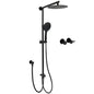 Dual Black Round Shower Set 10" Rain Head 3 Mode Handheld Sliding Rail Arm Twin Taps