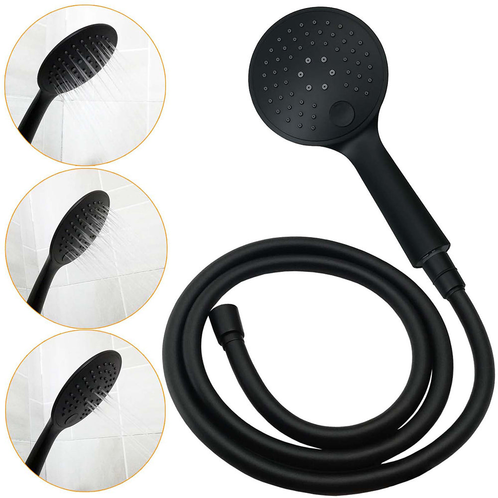 Dual Black Round Shower Set 10" Rain Head 3 Mode Handheld Sliding Rail Arm Twin Taps