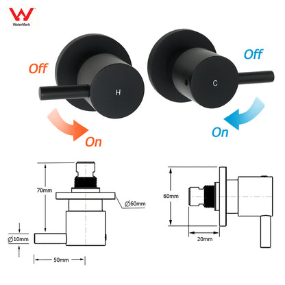 Matt Black 9" Round Rain Shower Head Handheld Adjustable Rail Arm Elbow Twin Set Hot Cold Taps