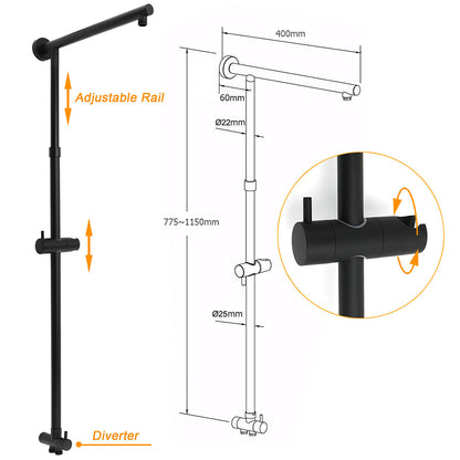 Matt Black 9" Round Rain Shower Head Handheld Adjustable Rail Arm Elbow Twin Set + Single Mixer