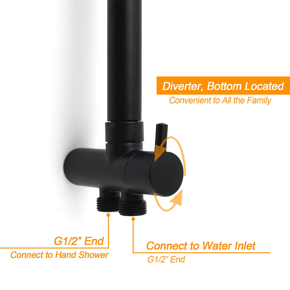 Matt Black 9" Round Rain Shower Head Handheld Adjustable Rail Arm Elbow Twin Set + Single Mixer
