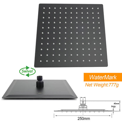 Matt Black 2in1 Set Square 10" Shower Rain Head Handheld Adjustable Silding Rail + Twin Taps