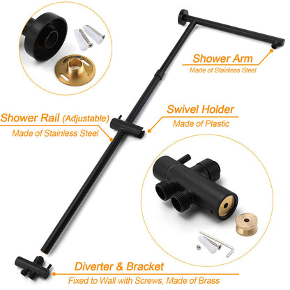 Matt Black 2in1 Set Square 10" Shower Rain Head Handheld Adjustable Silding Rail + Mixer