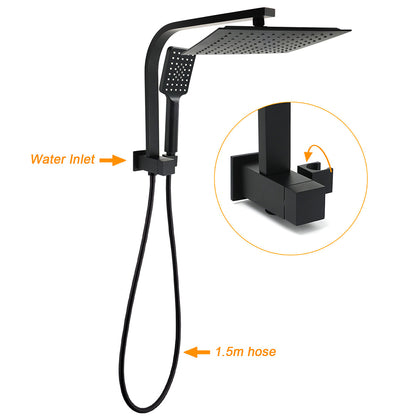 WELS Matt Black 10" Rain Shower Head 3 Mode Handheld Gooseneck Arm Diverter 2in1 Set Taps