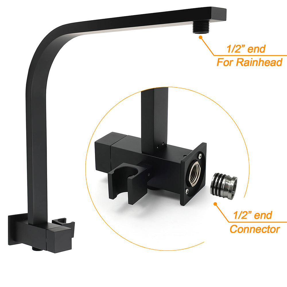 WELS Matt Black 10" Rain Shower Head 3 Mode Handheld Gooseneck Arm Diverter 2in1 Set Taps