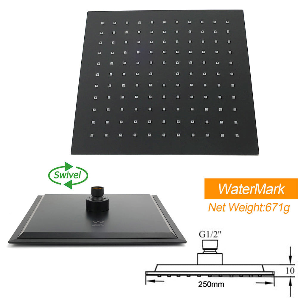 WELS Matt Black 10" Rain Shower Head 3 Mode Handheld Gooseneck Arm Diverter 2in1 Set Mixer