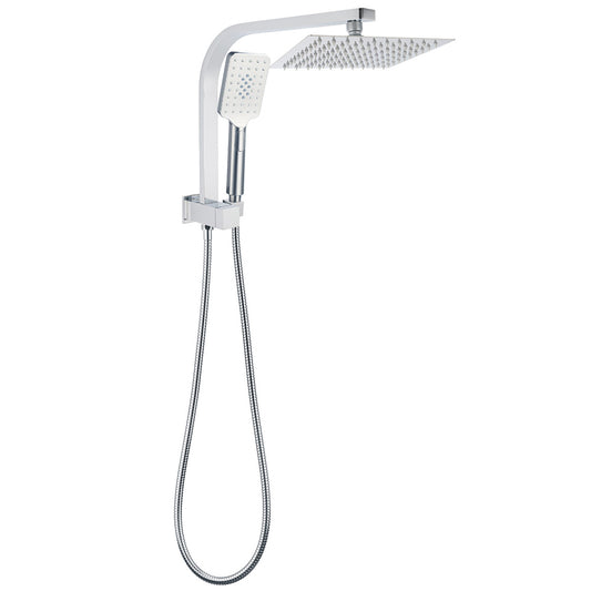 Chrome Square Twin Rain Shower 8" Head 3 Mode Handheld Diverter Wall Arm Set