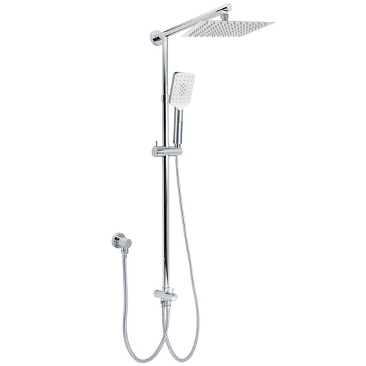 Chrome Square 8" Rain Shower Head 3 Mode Handheld Sliding Rail Arm 2 IN 1 Set Diverter