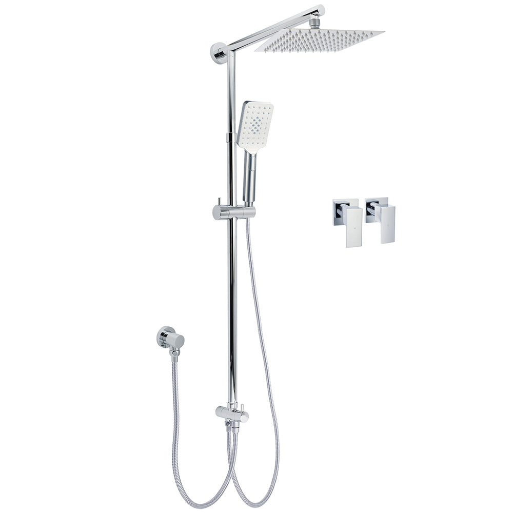 Square 8" Rain Shower Head 3 Mode Handheld Sliding Rail Arm 2 IN 1 Set Twin Taps