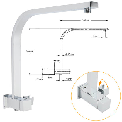 WELS Dual Square Shower Head 3 Mode Handheld Diverter Wall Arm 10" Rain Set