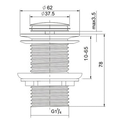 Silver 32mm Pop Up Push Brass Plug Without Overflow Basin Drain Waste Watermark