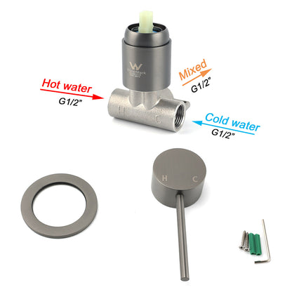 Gun Metal Round Small Face Wall Shower Mixer Hot Cold Bath Tap Valve Cartridge