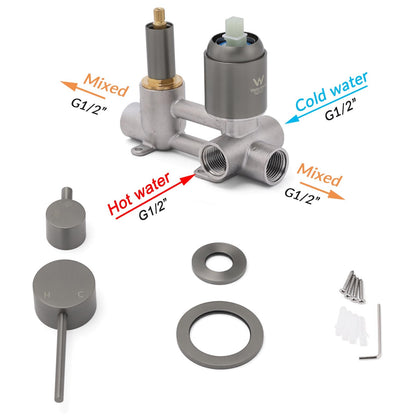 Small Face Gun Metal Gray Round Shower Mixer 2 Way Switch Diverter For Combo Set
