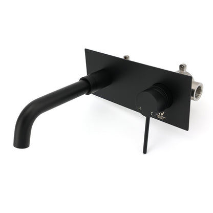 Matt Black Round Basin Mixer Bathtub Wall Mounted Faucet Tap Laundry Spout Set