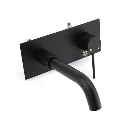 Matt Black Round Basin Mixer Bathtub Wall Mounted Faucet Tap Laundry Spout Set