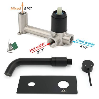 Matt Black Round Basin Mixer Bathtub Wall Mounted Faucet Tap Laundry Spout Set