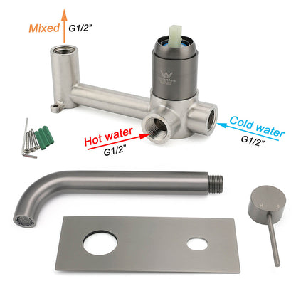 WELS Gun Metal Round Wall Basin Mixer Vanity Sink Tap Hot Cold Faucet Spout