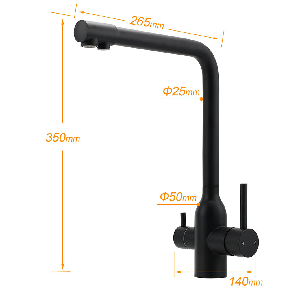 Matt Black 3 Ways Kitchen Mixer Tap Pury Water Sink Faucet 360 Swivel Spout Outlet