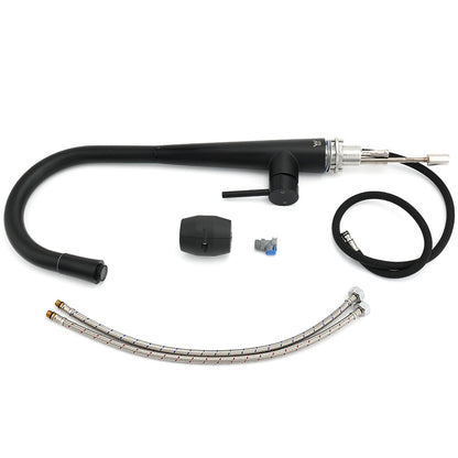 Matt Black Pull Out Long Hose Kitchen Sink Tap Round Basin Mixer Faucet Spout