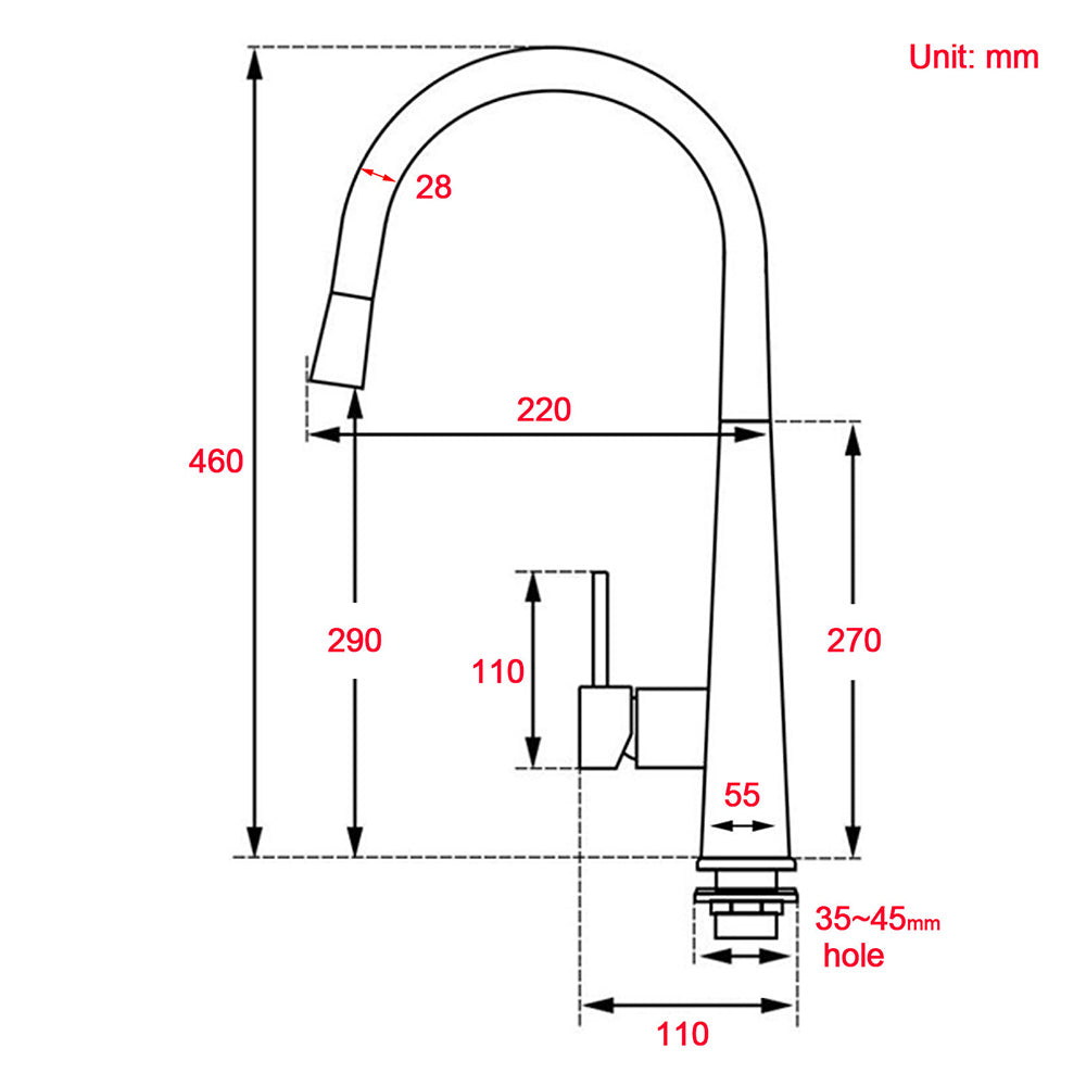 Matt Black Pull Out Long Hose Kitchen Sink Tap Round Basin Mixer Faucet Spout