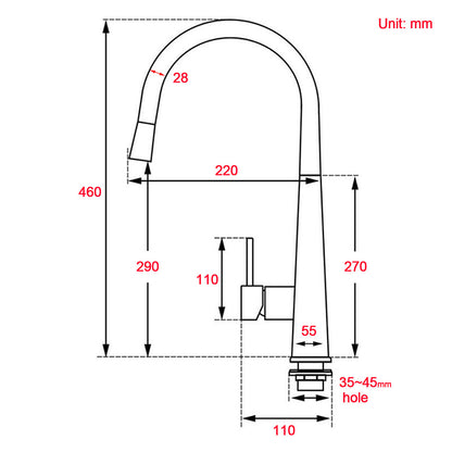 Matt Black Pull Out Long Hose Kitchen Sink Tap Round Basin Mixer Faucet Spout