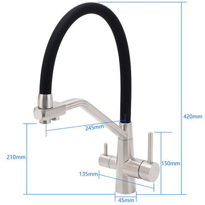 Brushed Nickel 3 Way Pull Down Kitchen Mixer Pure Drinking Water Sink Tap Spout