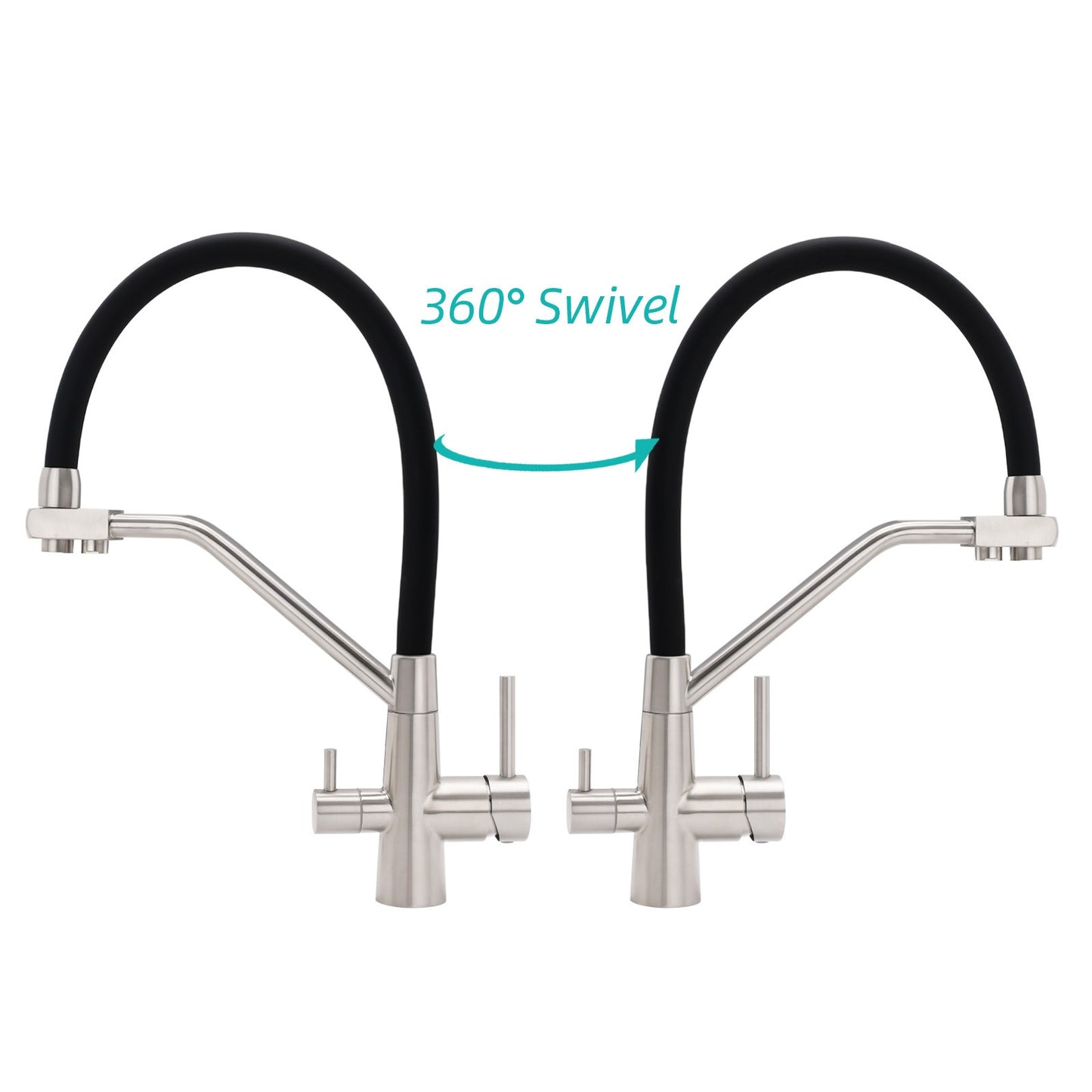 Brushed Nickel 3 Way Pull Down Kitchen Mixer Pure Drinking Water Sink Tap Spout