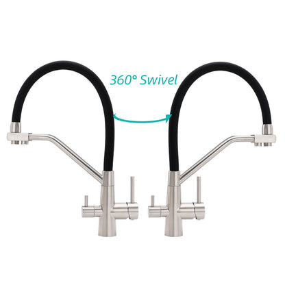 Brushed Nickel 3 Way Pull Down Kitchen Mixer Pure Drinking Water Sink Tap Spout