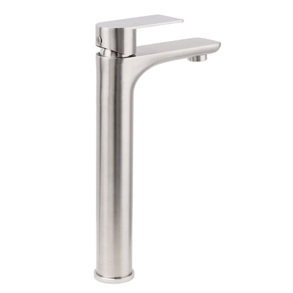 Brushed Nickel Rounded Edge Tall Basin Mixer Kitchen Vanity Faucet Tap Spout Set