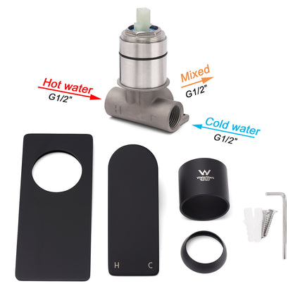 Matte Black Rectangle Shower Mixer Hot Cold Control Tap 35mm Ceramic Cartridge