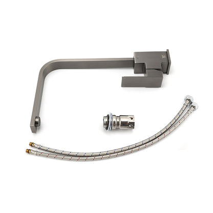 WELS Gun Metal Square Gooseneck Swivel Laundry Kitchen Mixer Faucet Sink Tap Set