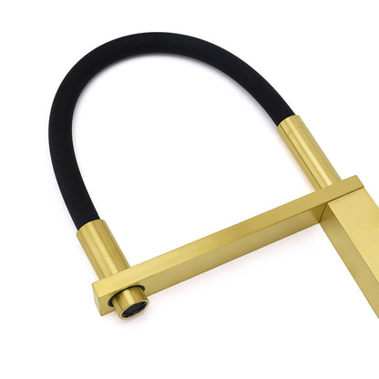 Brushed Gold Tall Kitchen Sink Basin Mixer Swivel Faucet Tap Pull Out Spout Head