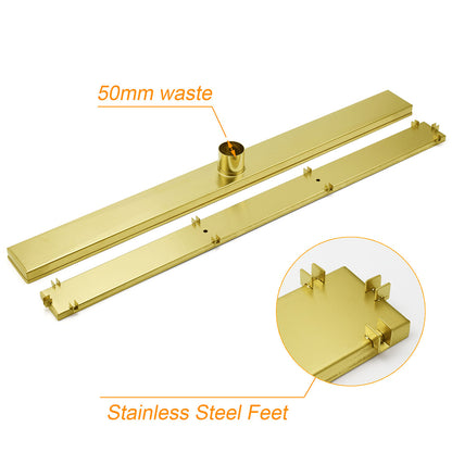 Brushed Gold 304SUS 800mm Tile Insert Shower Grate Floor Drain 50mm Waste Outlet