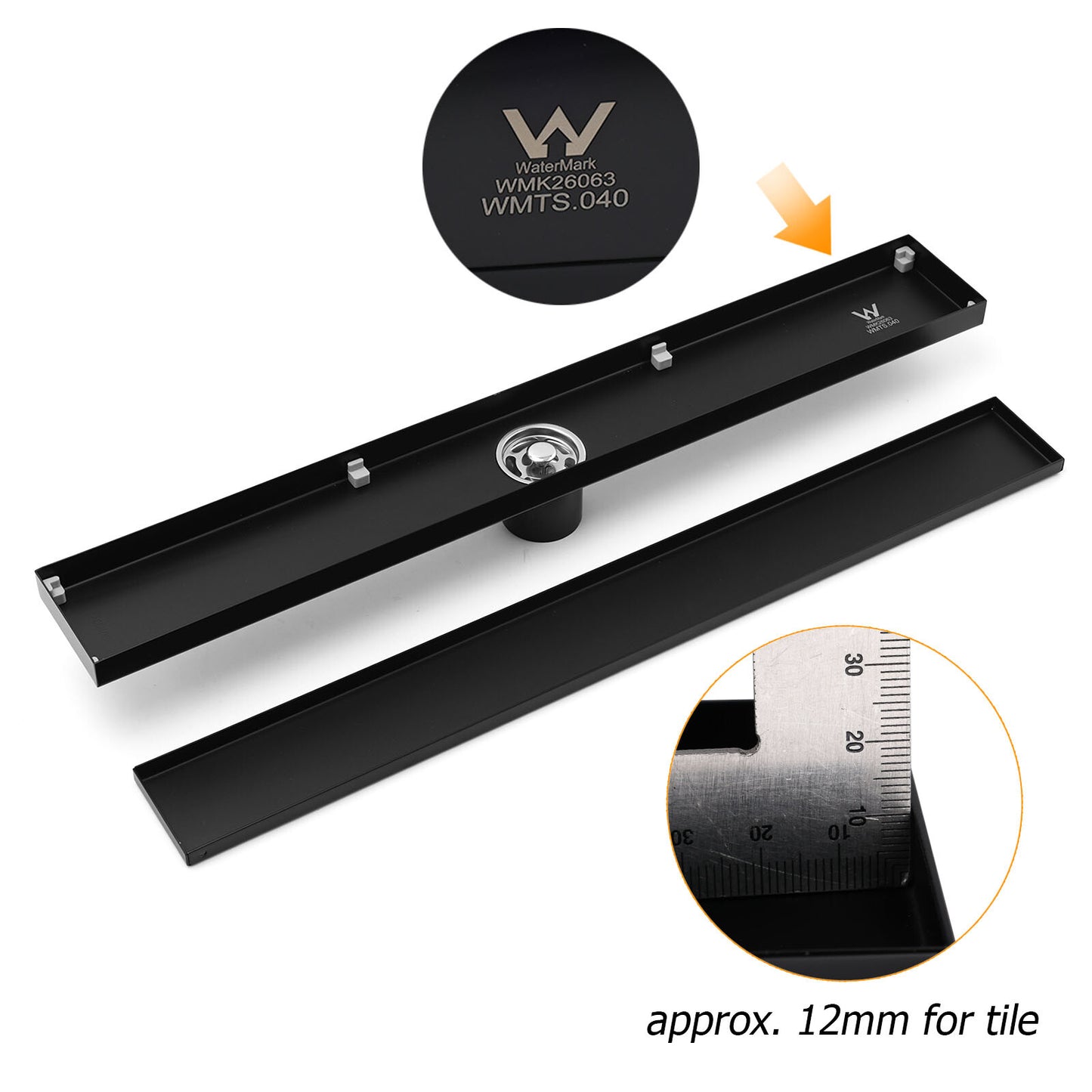 Matt Black 800mm Tile Insert Bathroom Floor Drain Shower Grate 50mm Outlet Waste
