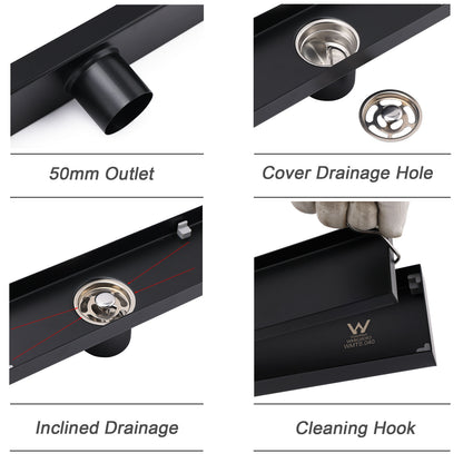WaterMark Matt Black 900mm Tile Insert Shower Grate Floor Drain 50mm Flow Waste