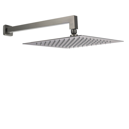 Gun Metal 12" Square Large Rainfall Shower Head 400mm Straight Wall Mounted Arm Set