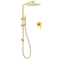 WELS Brushed Gold Twin Shower Large Round 12" Rain Head Handheld Rose Silde Wall Rail Arm Mixer