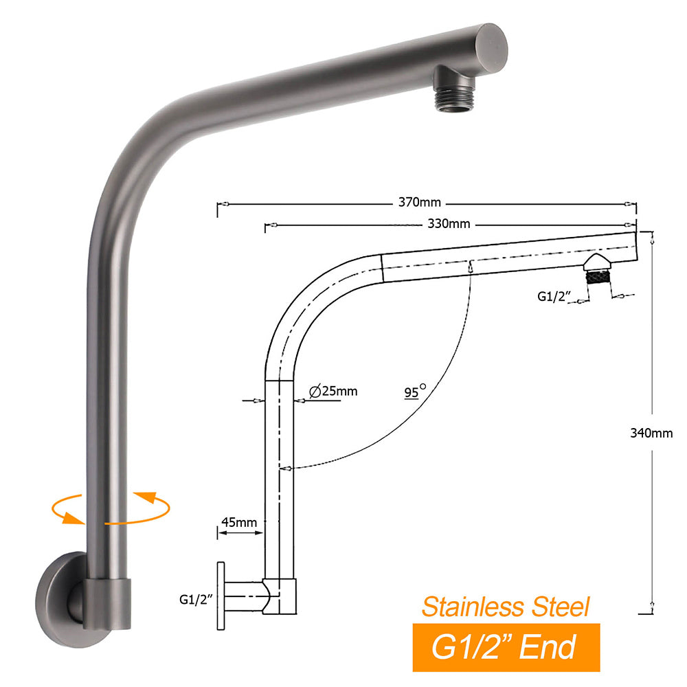 Gun Metal Round 10" Rainfall Shower Head + High Rise Gooseneck Wall Arm Bath Set