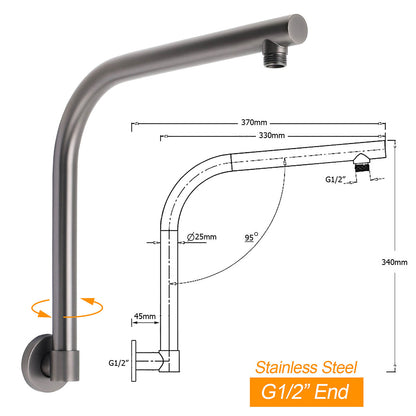 Gun Metal Round 12" Rainfall Shower Head + High Rise Gooseneck Wall Arm Bath Set