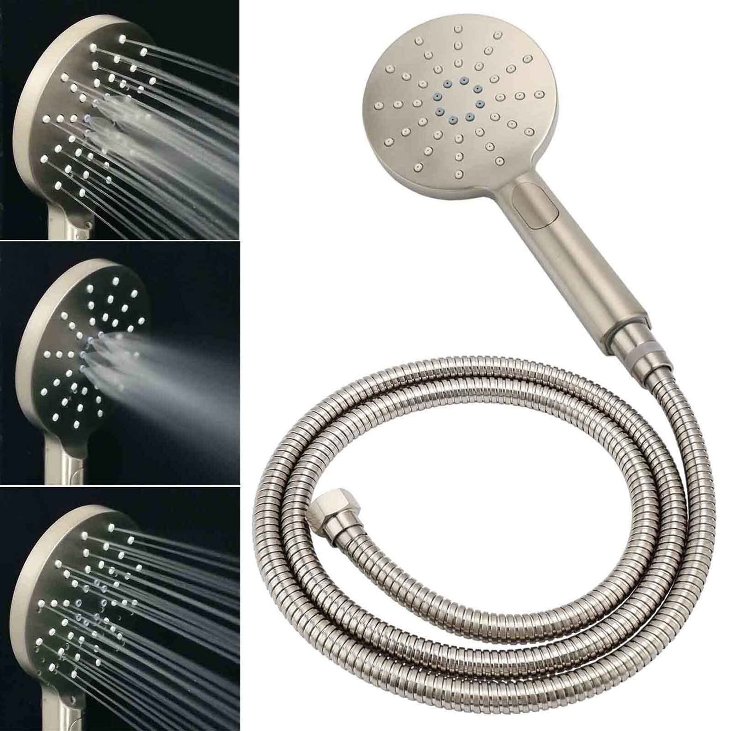 Brushed Nickel 2in1 Round 8" Stainless Steel Rain Head Shower Handheld Sliding Rail Arm Set