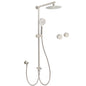 Brushed Nickel Round 8" SUS Rain Head Shower Handheld Sliding Rail Arm Chrome Set + Twin Taps