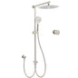 Brushed Nickel 12" Large Rain Head Twin Shower Handheld Sliding Rail Arm Set With Mixer