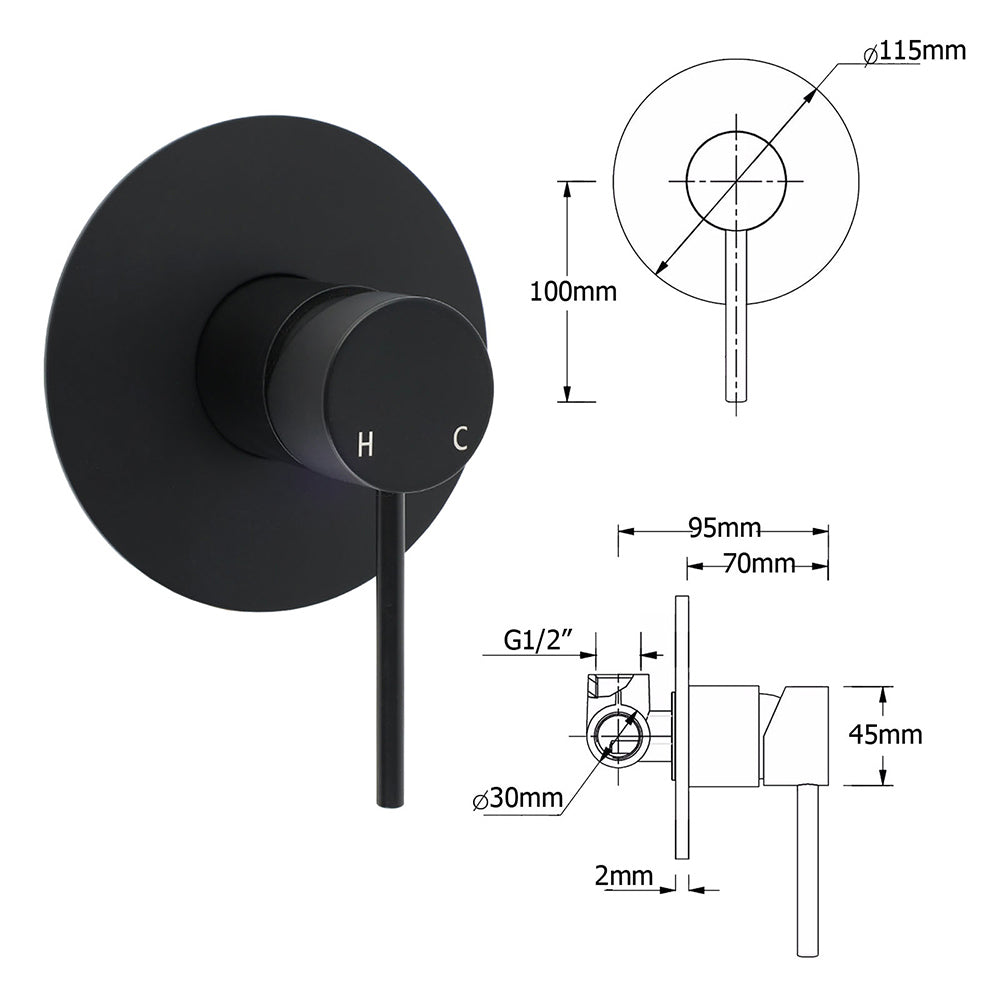 WELS Matt Black Twin Shower 8" Round Rain Head Set Sliding Rail Single Mode Handheld + Mixer