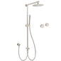 Brushed Nickel Round 8" Rain Head Shower Stainless Steel Handheld Sliding Rail Arm Chrome Set + Twin Taps