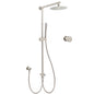Brushed Nickel 8" Thin Rain Head Twin Shower Metal Handheld Rose Sliding Rail Arm Set With Mixer