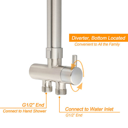 WELS Brushed Nickel Round 8" Rain Head Shower 1 Mode Handheld Sliding Rail Mixer 2in1 Set