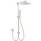Brushed Nickel Dual Round 12" Stainless Steel Rain Shower Head Metal Handheld Sliding Rail Arm Set