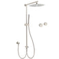 Brushed Nickel Round 12" SUS Rain Head Metal Handheld Shower Sliding Rail Arm Chrome Set + Twin Taps